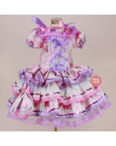 vestido-infantil-de-festa-junina-luxo-rosa-e-lilas-floral-saia-camadas-bolsinha-frente 