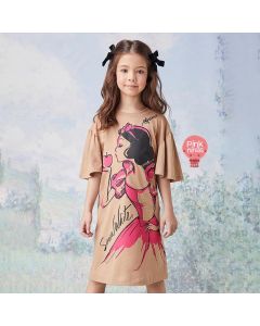 vestido-infantil-marrom-anime-toque-pink-neon-disney-branda-de-neve-modelo
