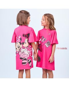 Vestido Infantil Pink Animê Disney Mickey & Minnie Photo