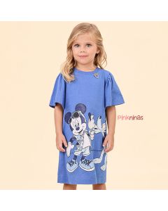 Vestido Infantil Azul Animê Disney Mickey e Amigos