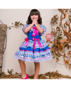 vestido-infantil-de-festa-junina-xadrez-azul-lacos-pink-ciganinha-modelo