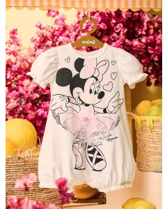 Macaquinho Banho de Sol Bebê Branco Animê Disney Minnie Bailarina