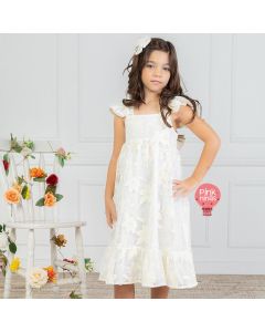 Vestido de Festa Infantil Off White Telinha Flowers Elisa