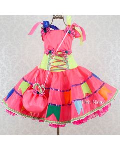 vestido-infantil-de-festa-junina-rosa-neon-bandeirinhas-bolsinha1