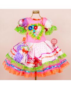 vestido-infantil-de-festa-junina-rosa-neon-e-patchwork-e-bolsinha-frente
