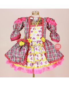 vestido-infantil-de-festa-junina-luxo-xadrez-pink-coracoes-bolsinha