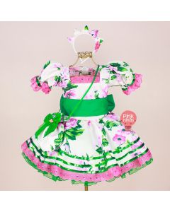 vestido-infantil-de-festa-junina-luxo-verde-e-rosa-floral-bolsinha-tiara