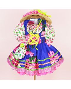 vestido-infantil-de-festa-junina-luxo-azul-floral-rosa-laise-acessorios