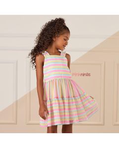 Vestido Infantil Multicolorido Mon Sucré Listrado Candy Color