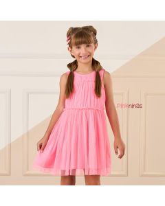 Vestido Infantil Rosa Neon Mon Sucré Tule Ana Liz