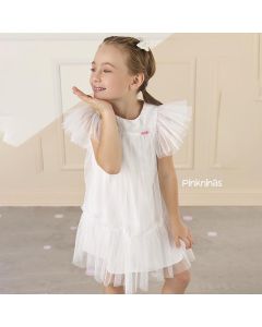 Vestido Infantil Branco Mon Sucré Tule Vitória