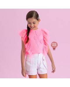 conjunto-infantil-petit-cherie-de-blusa-rosa-neon-e-shorts-branco-flores-bordadas-modelo