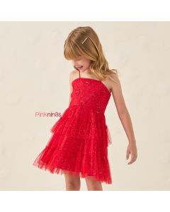 Vestido de Festa Infantil Vermelho Petit Cherie Laços e Brilho