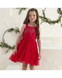Vestido de Festa Infantil Vermelho Petit Cherie Bordado Corações Tule