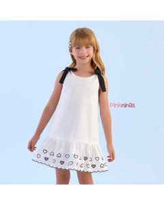 Vestido Infantil Branco Petit Cherie Detalhe Preto Corações