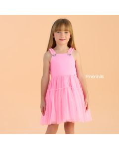 Vestido de Festa Infantil Rosa Petit Cherie Lacinho Brilho Marina