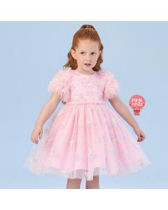 Vestido de Festa Infantil Luxo Rosa Petit Cherie Borboletas Candy Color