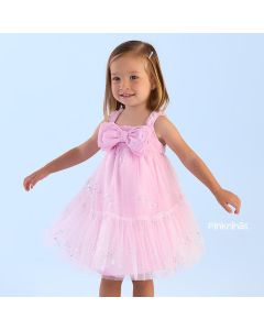 Vestido de Festa Infantil Rosa Petit Cherie Brilho e Maxi Laço Ana Liz