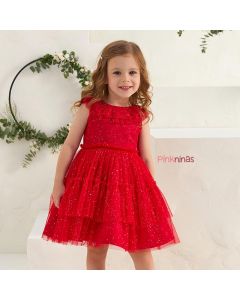 Vestido de Festa Infantil Vermelho Petit Cherie Tule Brilho Lorena