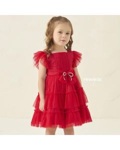 Vestido de Festa Infantil Vermelho Petit Cherie Tule Lacinho Bettina
