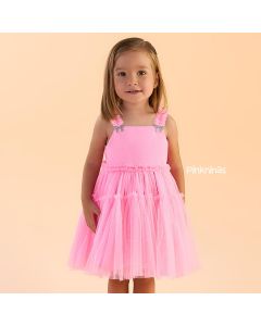 Vestido de Festa Infantil Rosa Petit Cherie Brilho e Lacinhos Marcela