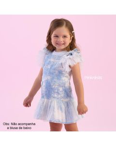 Salopete Infantil Jeans Tie Dye Petit Cherie Babadinho Tule e Pérolas