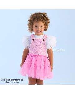 Salopete Infantil Rosa Petit Cherie Brilho e Tule Mariah