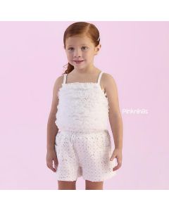 Conjunto Infantil Branco Petit Cherie de Blusa Tule e Short Brilho Fashionista