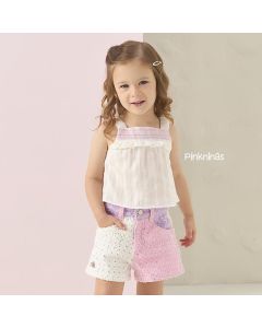 Conjunto Infantil Branco Petit Cherie de Blusa e Short Brilho Candy Color