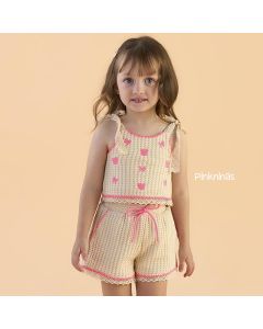Conjunto Infantil Petit Cherie de Blusa e Short Detalhe Rosa Neon