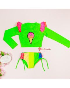 biquini-infantil-verde-siri-cropped-sorvete-toque-neon-manga-longa-frente