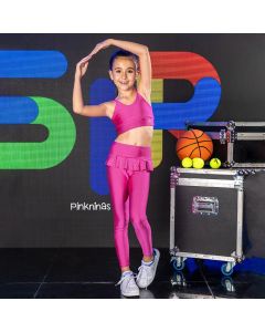 Conjunto Infantil Siri Kids Pink de Top Cropped e Calça Legging Ponto de Luz - Linha Fitness